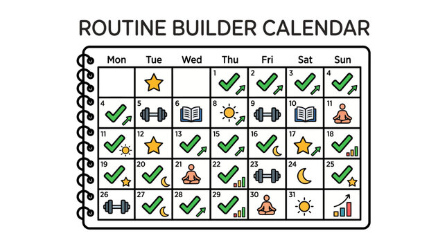 Routine builder calendar for tracking daily habits and productivity