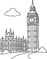 Fototapeta premium Big Ben and Houses of Parliament Line Art Illustration