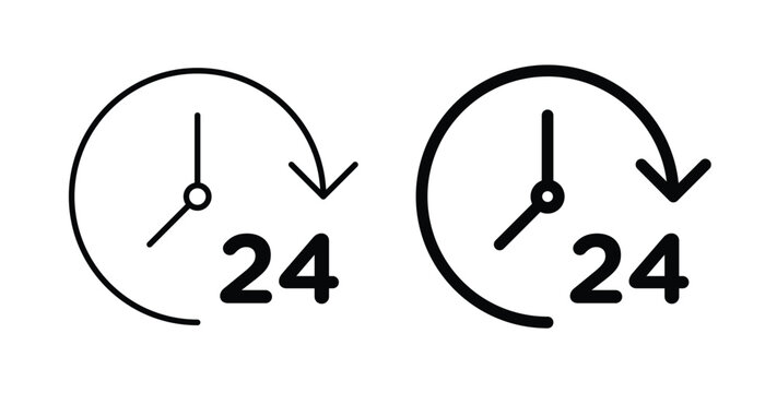 Time twenty four icon, outline style icon for web. vector graphics