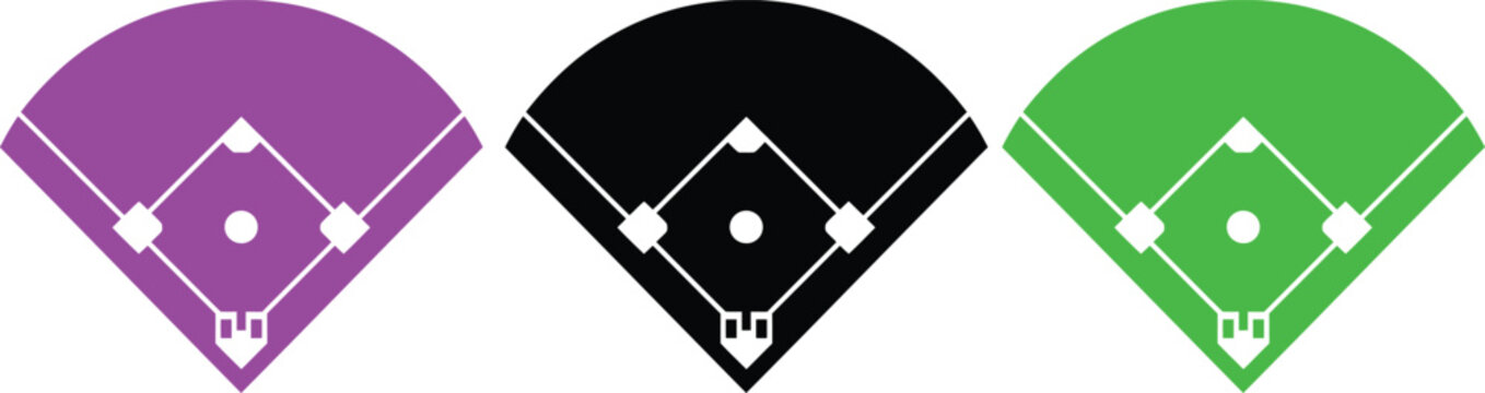 Baseball field infield diamond in three colorful vector styles