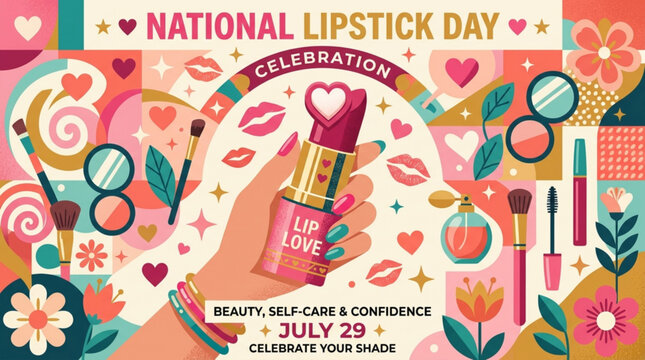National lipstick day celebration concept with cosmetic products