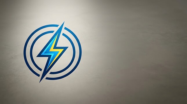 Modern blue and yellow lightning bolt symbol on a textured wall