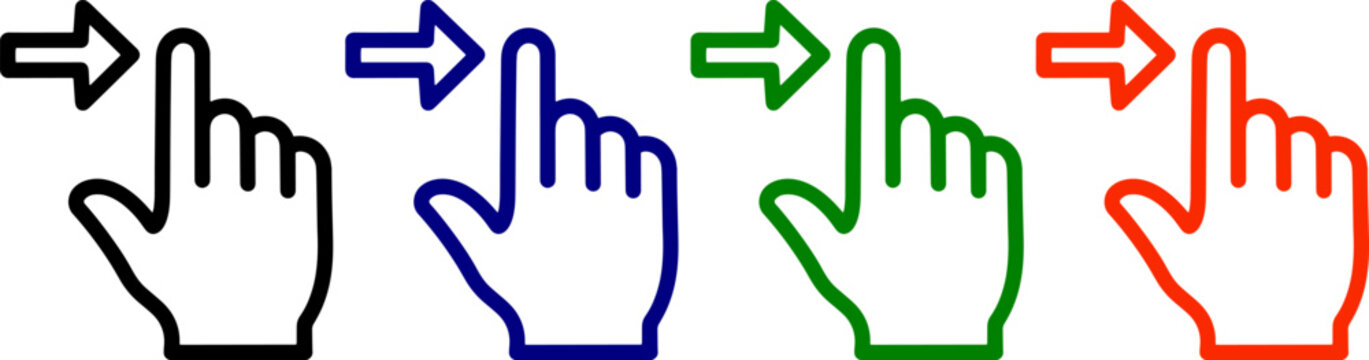 Four finger swipe gesture icons in black blue green and red on checkered background