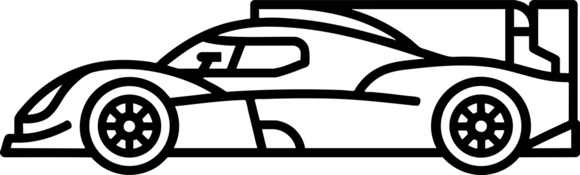 Endurance racing car icon in minimalist line art style