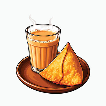 Chai and samosa still life vector illustration