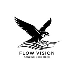 Naklejka premium Dynamic bird of prey logo design symbolizing vision and fluidity, ideal for shipping, marine, or vision-related businesses.