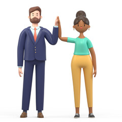 Fototapeta premium 3D man and 3D woman high-fiving