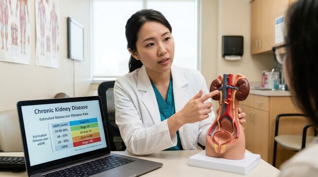 A healthcare professional explains chronic kidney disease to a patient.