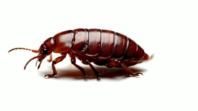 Macro Shot of Bed Bug (Cimex lectularius) Crossing Clean White Background Under Studio Lighting