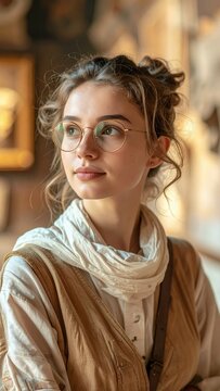 Young Woman with Glasses in Natural Light.
