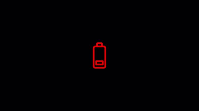 Mobile phone battery low icon blinking animation on transparent background 