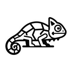 Fototapeta premium Chameleon Icon Simple Black Line Art Symbol of a Reptile with Curled Tail Isolated on White