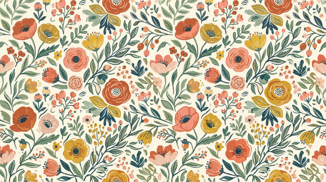 Colorful floral pattern with flowers.