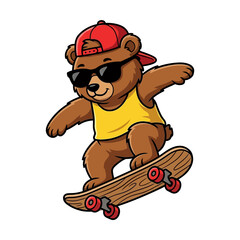 Fototapeta premium Brown bear wearing sunglasses skateboarding.