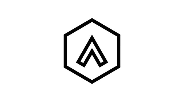Black hexagon logo with letter A.