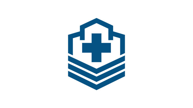 Blue Medical Cross Shield Logo Symbol.