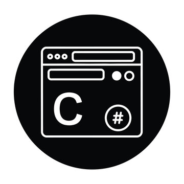 C Sharp Programming Language Icon Represented as a Browser Window Symbol on Black Background
