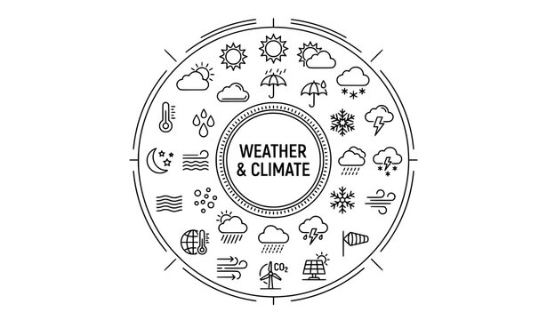 Modern weather line icons with editable forecast and climate vector design