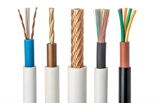 Selection of different electrical cables and wires isolated with electric