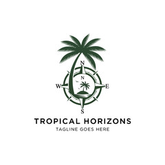 Fototapeta premium Clean and professional logo combining a palm tree and a compass rose, suitable for travel agencies and adventure tourism.