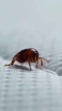 A tick crawls on the bed in search of food.