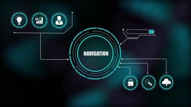 Business navigation concept with futuristic hud interface, corporate direction strategy background, abstract technological design elements.