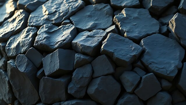 Close-up of black basalt rock formation showing hexagonal columnar joints and volcanic texture.