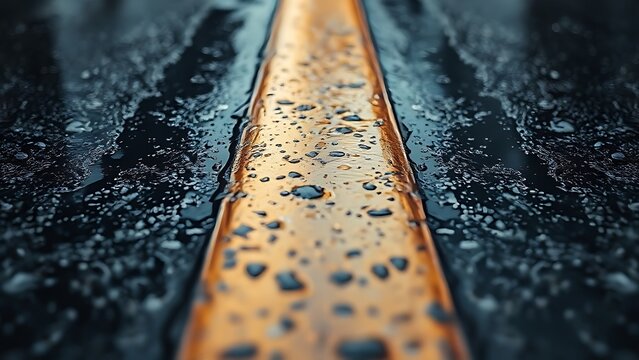 Close-up of sharp tire skid marks on wet asphalt with water reflections.