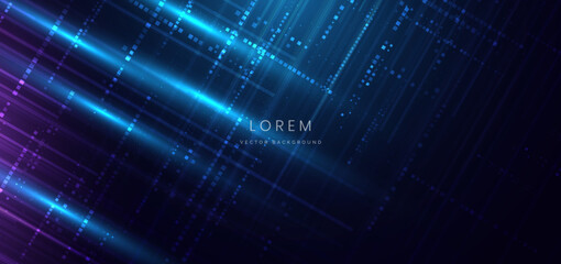 Obraz premium Digital technology background with blue lines lighting effect on dark background.