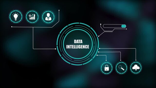 Data intelligence corporate business analytics dashboard loop, futuristic financial strategy network background motion graphics animation, abstract HUD.