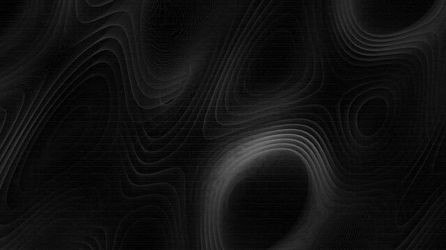 Dark abstract topographic contour lines moving on black background. 4K Video