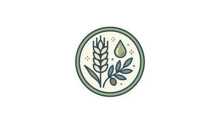 Minimalist circular emblem featuring wheat stalk and olive branch illustration. © Su