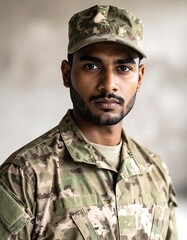 Obraz premium A soldier in camouflage uniform and cap