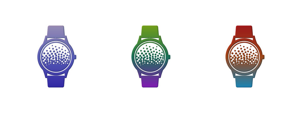 Three colorful wrist watches with dotted pattern icons