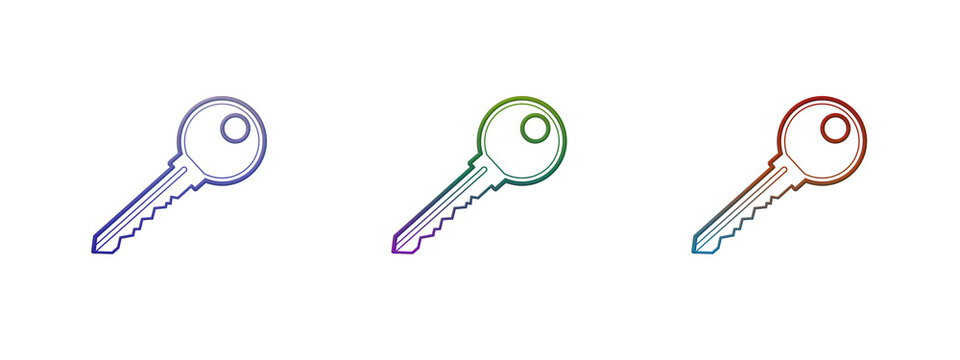Three colorful metal house keys with gradient outline style