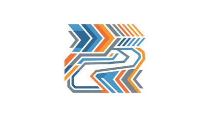 Obraz premium Geometric maze pattern with orange speed arrows