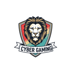 Fototapeta premium Dynamic and aggressive lion head illustration with retro-wave colors, designed for gaming communities and streaming profiles.