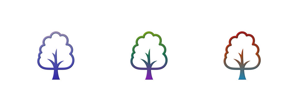 Three colorful gradient tree icons set