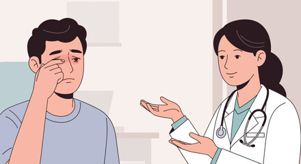 Fototapeta premium Doctor Examines Patient's Red, Sore Eye in Medical Consultation