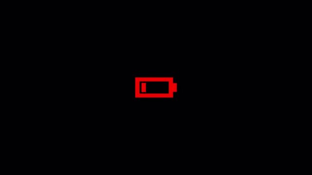 Mobile phone battery low icon blinking animation on transparent background 