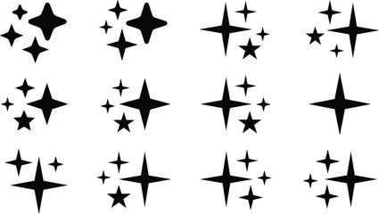 Fototapeta premium Sparkle icon set. Black stars and sparkles symbols collection isolated on white background.