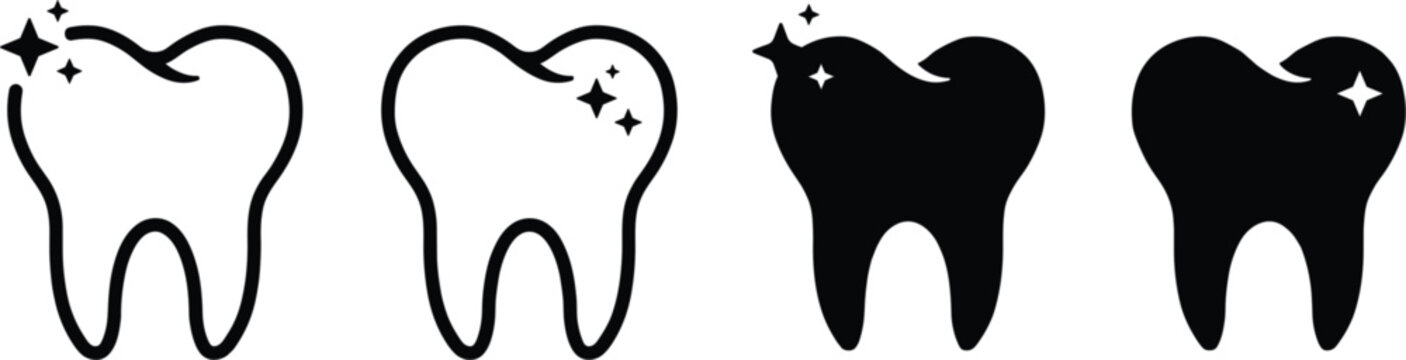 Tooth vector icon collection isolated, dental care symbols and oral hygiene illustration design set