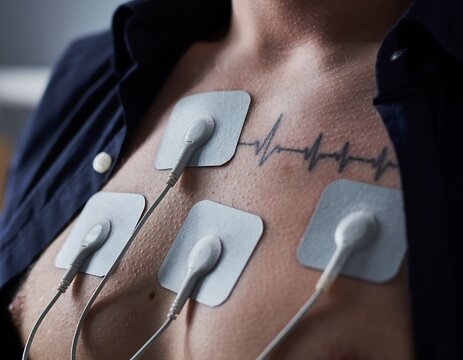 Medical Examination - Patient Undergoing ECG Test with Electrode Pads Attached.