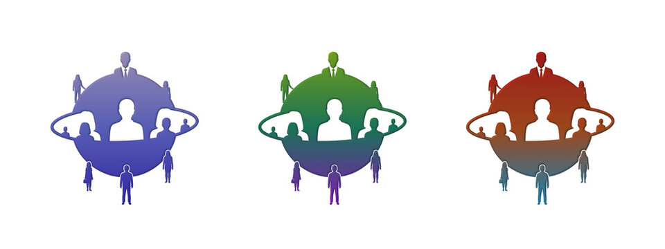 Global business people network icons on planet shapes