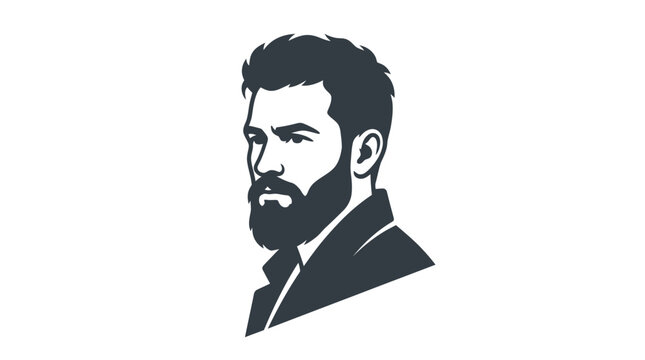 A minimalist vector illustration of a bearded man looking to the side.