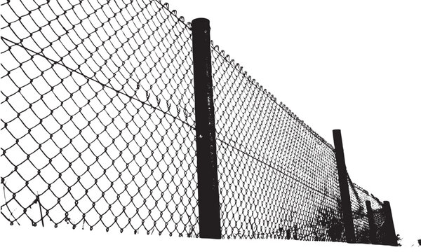 Chain link fence perspective silhouette boundary and security concept graphic vector illustration isolated on white background