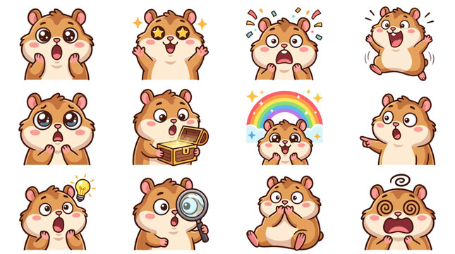 Collection of cartoon hamster emoticon faces.