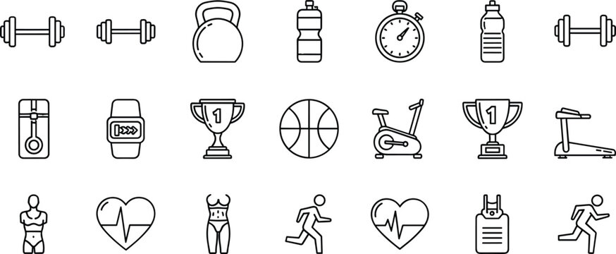 Fitness Gym Workout and Sports Equipment Line Icon Collection