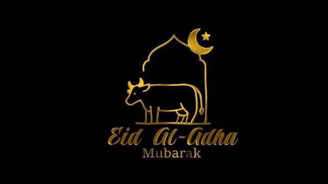 Shimmering golden eid al adha mubarak logo animation