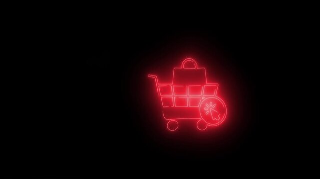 Red glowing shopping cart and dollar coin icon on black background
